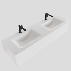 Zaro Lagom volledig naadloos solid surface onderkast 150cm mat wit met 1 lade Push tot open. Compleet met solid surface wastafel met 2 kraangat(en)