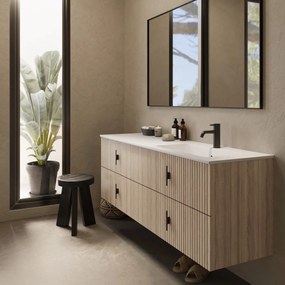 Muebles Avila badmeubel ribbelfront 160cm naturel eiken met wastafel rechts met kraangat