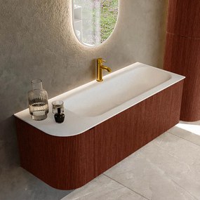 Mondiaz Kurve 125cm badmeubel ronding links ruby met 1 lade en deur en wastafel big medium kraangat rechts