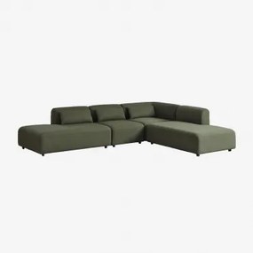 4-delige Modulaire Hoekbank Met Dubbele Chaise Longue Fogler Teddystof Saliegroen - Sklum