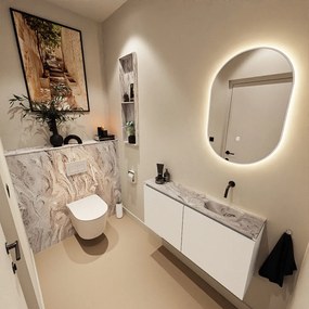 Mondiaz Ture DLux toiletmeubel 100cm talc met wastafel glace rechts zonder kraangat