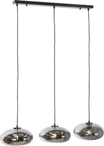 Hanglamp zwart met smoke glas langwerpig 3-lichts - Ayesha