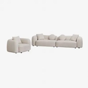 Woonkamer Set Met 2-delige Modulaire Bank En Fauteuil In Coco Chenille Dikke Chenille Stof Wit - Sklum
