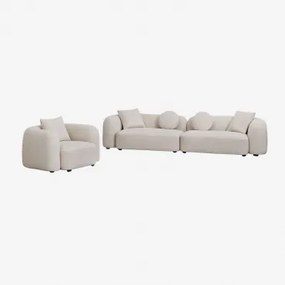 Woonkamerset Met 2-delige Modulaire Bank En Fauteuil In Chenille Coco Chenille Dik Wit - Sklum