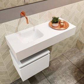 Mondiaz Andor toiletmeubel 40cm mat wit met witte wastafel 80cm links zonder kraangat