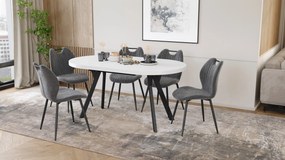 Mazzoni EXPANSO Wit mat / zwarte poten - OVALE UITSCHUIFTAFEL 160-360 cm VOOR 16-18 PERSONEN