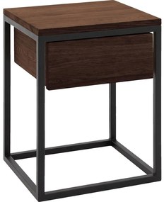 Goossens Nachtkastje Ord, Metaal ral 9005 zwart, met lade en bovenblad massief eik, 40 x 35 x 57 cm hoog