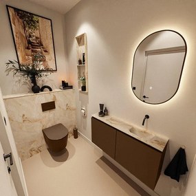 MONDIAZ TURE-DLUX 100cm toiletmeubel Rust. EDEN wastafel Frappe positie rechts. Zonder kraangat. TUREDX100RUSR0FRA