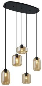 Eettafel / Eetkamer Moderne hanglamp zwart met amber glas 5-lichts - Sheena Modern E27 ovaal Binnenverlichting Lamp