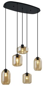 Moderne hanglamp zwart met amber glas 5-lichts - Sheena