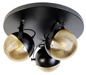 Industriële spot zwart met messing 3-lichts - Haicha