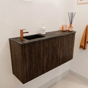 Mondiaz Joya DLux 90cm toiletmeubel ronding rechts walnut met wastafel faye links 1 kraangat lava