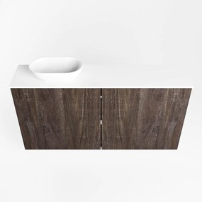 Mondiaz Fowy toiletmeubel 100cm dark brown met witte waskom links en kraangat