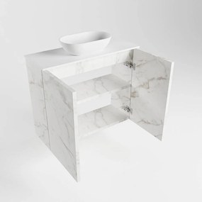 Mondiaz Fowy toiletmeubel 60cm Carrara met witte waskom midden en kraangat