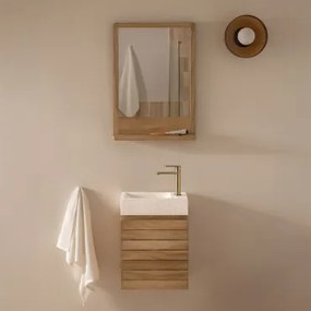 Teakhouten Badkamermeubelset Met Geïntegreerde Wastafel In Napier Cement Teakhout & Rechthoekig Hout 50x70 Cm Mazure & Goud ↑20 - Sklum