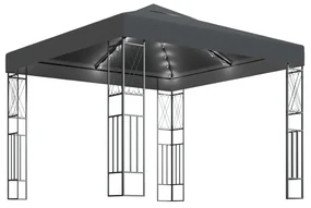 vidaXL Prieel met LED-lichtslinger 3x3 m stof antracietkleurig