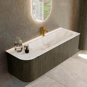 Mondiaz Kurve-dlux 135cm badmeubel ronding links shadow met 1 lade en deur en wastafel big medium kraangat rechts frappe