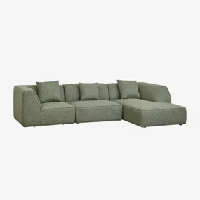 Cardea Gestoffeerde 3-delige Chaise Longue Modulaire Bank Aan De Rechterkant Bouclé Groen – Salie - Sklum