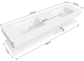 Zaro Alan badmeubel 170cm met planchet urban en vrijhangende wastafel cloud dubbel zonder kraangat talc