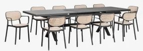 Uitbreidbare Rechthoekige Tafelset 240-300x100 Cm Karena En 10 Stapelbare Tuinstoelen Met Armleuningen Omara Grijs – Grafiet - Sklum