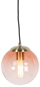 Art deco hanglamp messing met roze glas 20 cm - Pallon