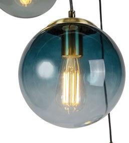 Smart hanglamp messing incl. 3 WiFi ST64 met blauw glas - Pallon