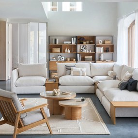 Vintage fauteuil in eik en katoen/linnen, Linna