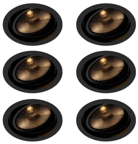 Set van 6 Moderne inbouwspot zwart verstelbaar - Coop 111 Honey GU10 Binnenverlichting Lamp