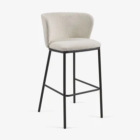 Kave Home Ciselia Boucle Barkruk Met Ronde Rug Wit