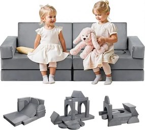 VEVOR Modulaire Speelbank voor Peuters met Armleuningen, 28D Spons en Korte Pool, Zelfgemaakte Modulaire Kinderbank voor Speelkamer Slaapkamer, 14 Stuks, Grijs