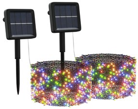 vidaXL Lichtsnoeren 2 st 2x200 LED's solar binnen/buiten meerkleurig