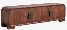 Kivalina Tv-meubel Van Mangohout En Natuursteen Groen Marmer Uit Udaipur - Donker Mangohout & 180 X 45 Cm - Sklum