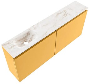 Mondiaz Ture DLux toiletmeubel 120cm ocher met wastafel frappe links met kraangat