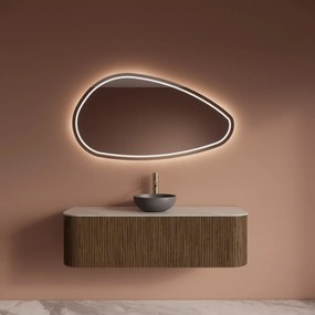 Gliss Design Alluro badmeubel ribbelfront met ronding links/rechts 140cm castle brown en wit marmer toppaneel
