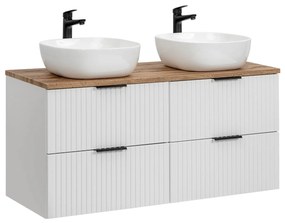 Comad Adele White badkamermeubel 120cm wit mat met 2 waskommen en topblad eiken