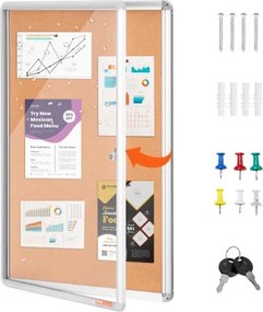 VEVOR 36"x24" gesloten kurkbord met aluminium frame - afsluitbaar prikbord met acryl deur en 2 sleutels - weerbestendige wanddisplay voor school, thuis, kantoor
