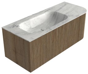 Mondiaz Kurve-dlux 115cm badmeubel ronding rechts dusk met 1 lade en deur en wastafel big small links zonder kraangat opalo
