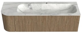 Mondiaz Kurve-dlux 145cm badmeubel ronding links dusk met 1 lade en deur en wastafel big large kraangat rechts opalo