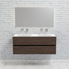 Zaro Sevilla Solid Surface badmeubel 120cm donker eiken zonder kraangat dubbele spoelbak met 2 lades