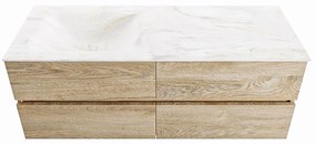 Mondiaz Vica DLux badmeubel 130cm washed oak 4 lades met wastafel ostra links 1 kraangat