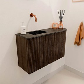 Mondiaz Joya DLux 70cm toiletmeubel ronding rechts walnut met wastafel faye links zonder kraangat lava