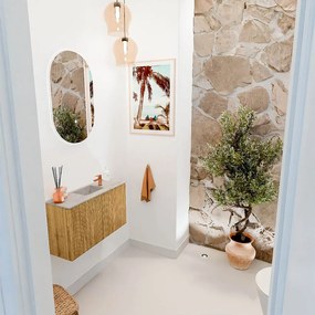 Mondiaz Joya DLux 70cm toiletmeubel oak met wastafel faye midden 1 kraangat glace