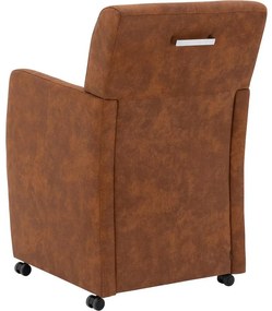 Goossens Eetkamerstoel Alex cognac microvezel met armleuning en met wielen, stijlvol landelijk