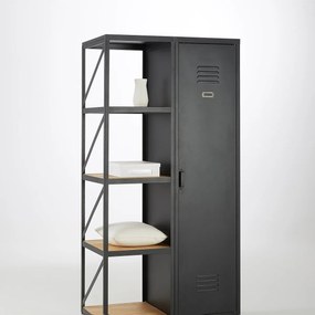 Etagère-kast 1 deur, staal en geolied grenen, Hiba