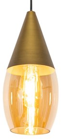 Moderne hanglamp goud met amber glas - Drop