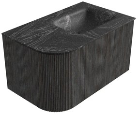 Mondiaz Kurve-dlux 75cm badmeubel ronding links shadow met 1 lade en deur en wastafel grunne rechts zonder kraangat lava