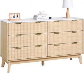 VEVOR ladekast met 6 gecanneleerde lades en schuif- en kantelbeveiliging, minimalistische moderne ladekast (399 x 1372 x 813 mm) organizer voor woonkamer, slaapkamer en gang (licht hout)