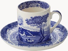Aardewerken koffiekopje Blue Italian met schoteltje