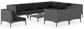 vidaXL 10-delige Loungeset met kussens poly rattan donkergrijs