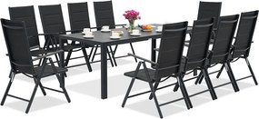 Aluminium polywood tuinmeubelen met grote Verona tafel voor 10 personen Garden Point zwart
